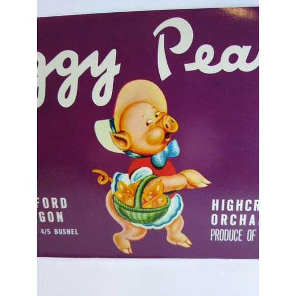 Piggy Pears Humanized Dressed Pig Fruit Crate Label Vintage Original 1940's - Picture 3 of 4
